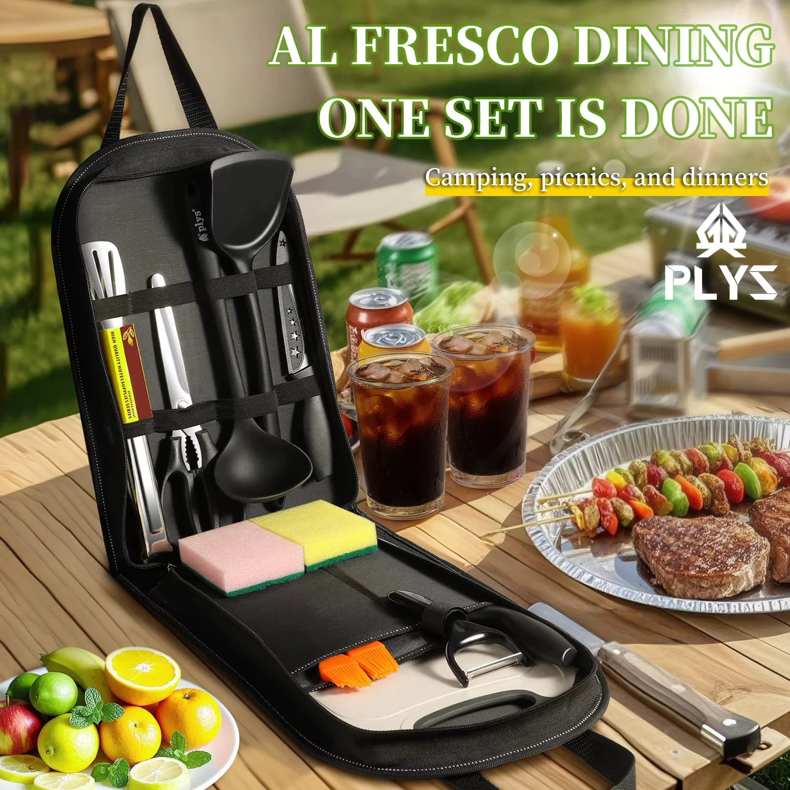 Camping Cooking And Dining Set - Ustensiles d'extérieur portables, ensemble de 10