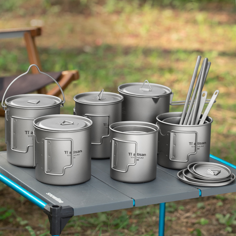 Camping Cooking Set Stainless Steel - Tiartisan extérieur titane léger Portable thé