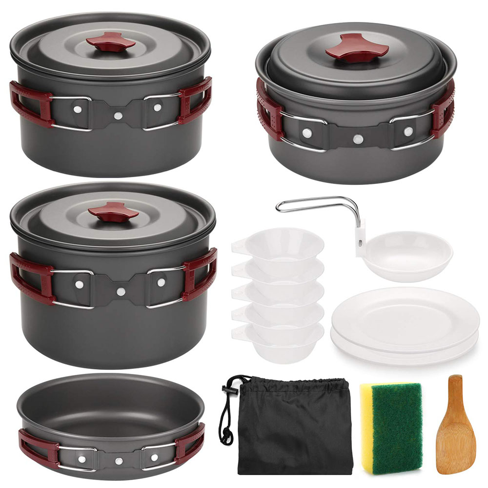 Camping Cooking Set Stainless Steel - Kit de batterie de cuisine de